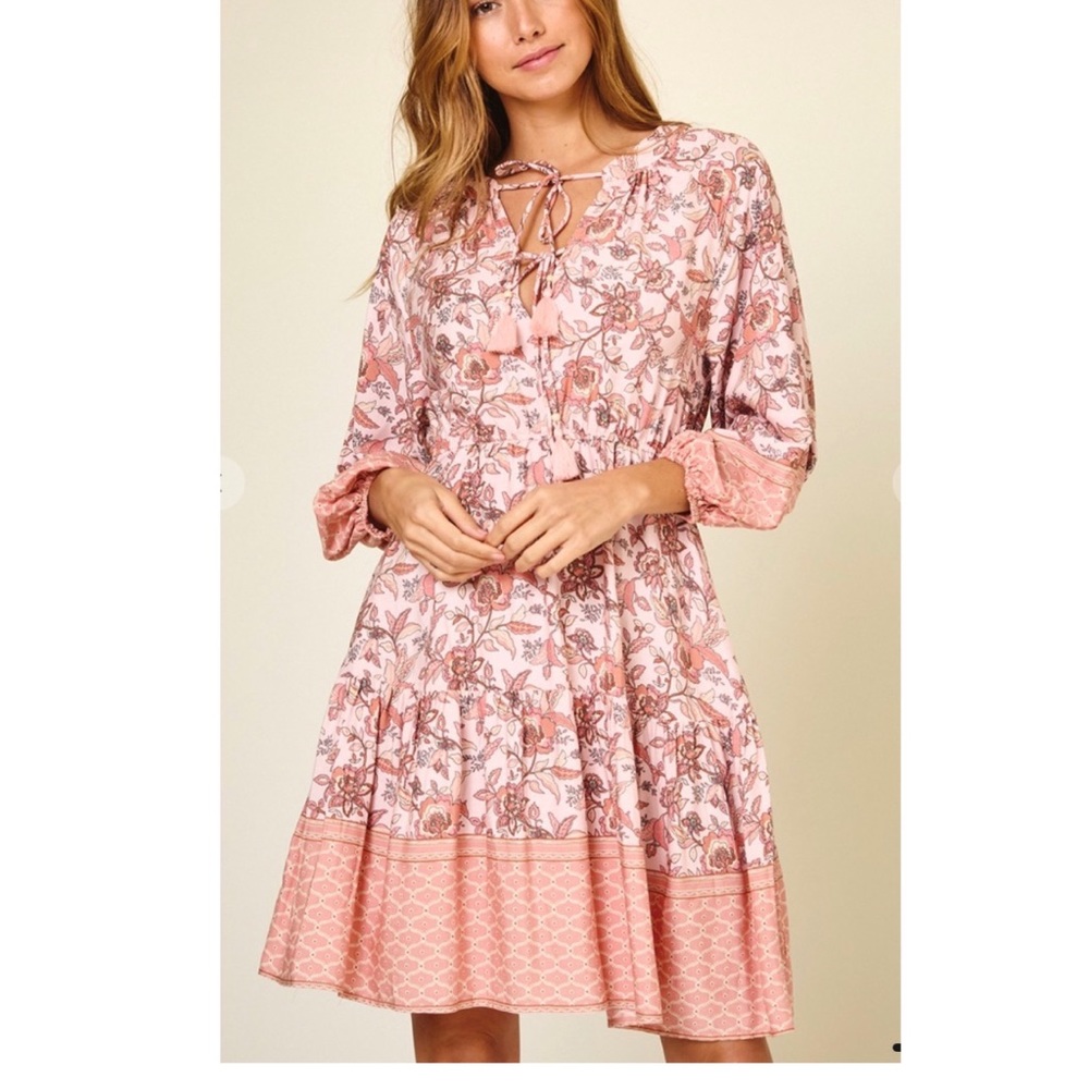 #38 Fabulous Boho Quater Sleeve Floral Dress With Tassels - Picture 2 of 4